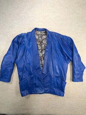 Luciano's Indigo Blue Women's Leather Jacket 80s Italian Paisley Lining Size 40
